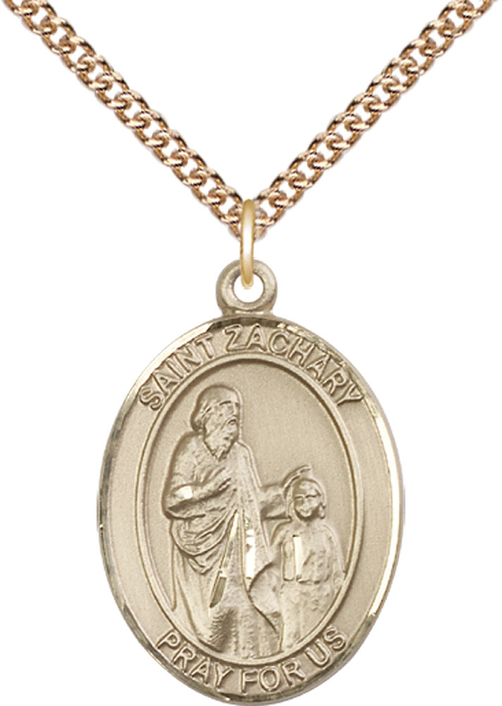 14kt Gold Filled Saint Zachary Pendant on a 24 inch Gold Filled Heavy Curb chain