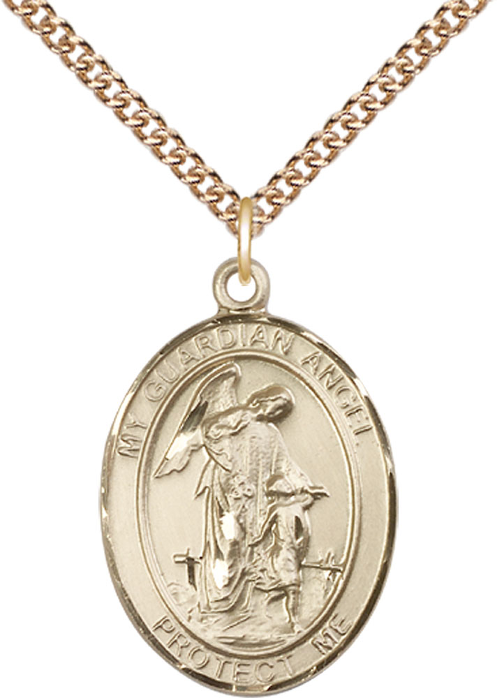 14kt Gold Filled Guardian Angel w/Child Pendant on a 24 inch Gold Filled Heavy Curb chain