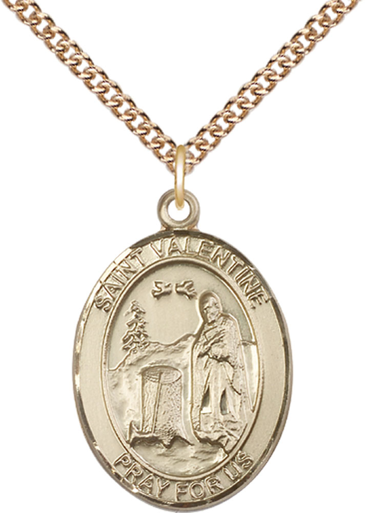 14kt Gold Filled Saint Valentine of Rome Pendant on a 24 inch Gold Filled Heavy Curb chain