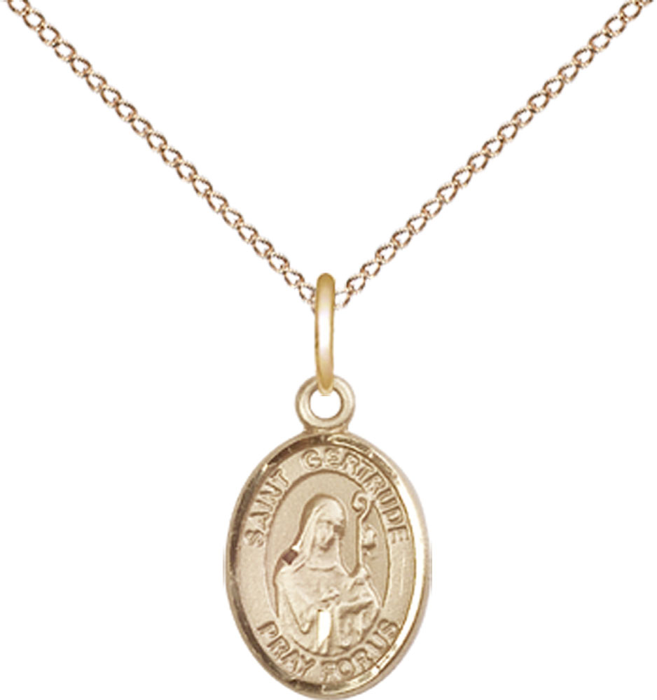 14kt Gold Filled Saint Gertrude of Nivelles Pendant on a 18 inch Gold Filled Light Curb chain