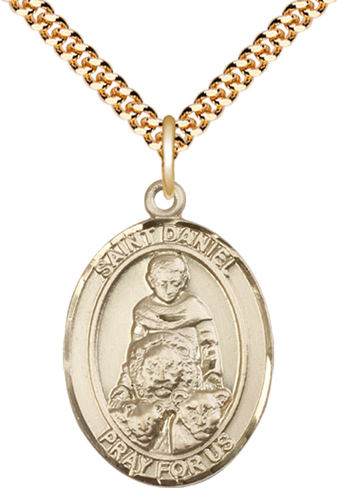 14kt Gold Filled Saint Daniel Pendant on a 24 inch Gold Plate Heavy Curb chain