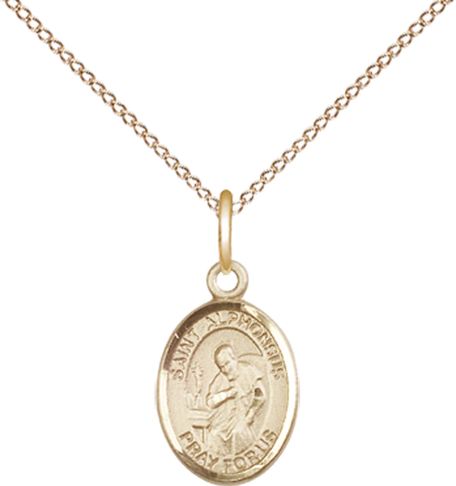 14kt Gold Filled Saint Alphonsus Pendant on a 18 inch Gold Filled Light Curb chain