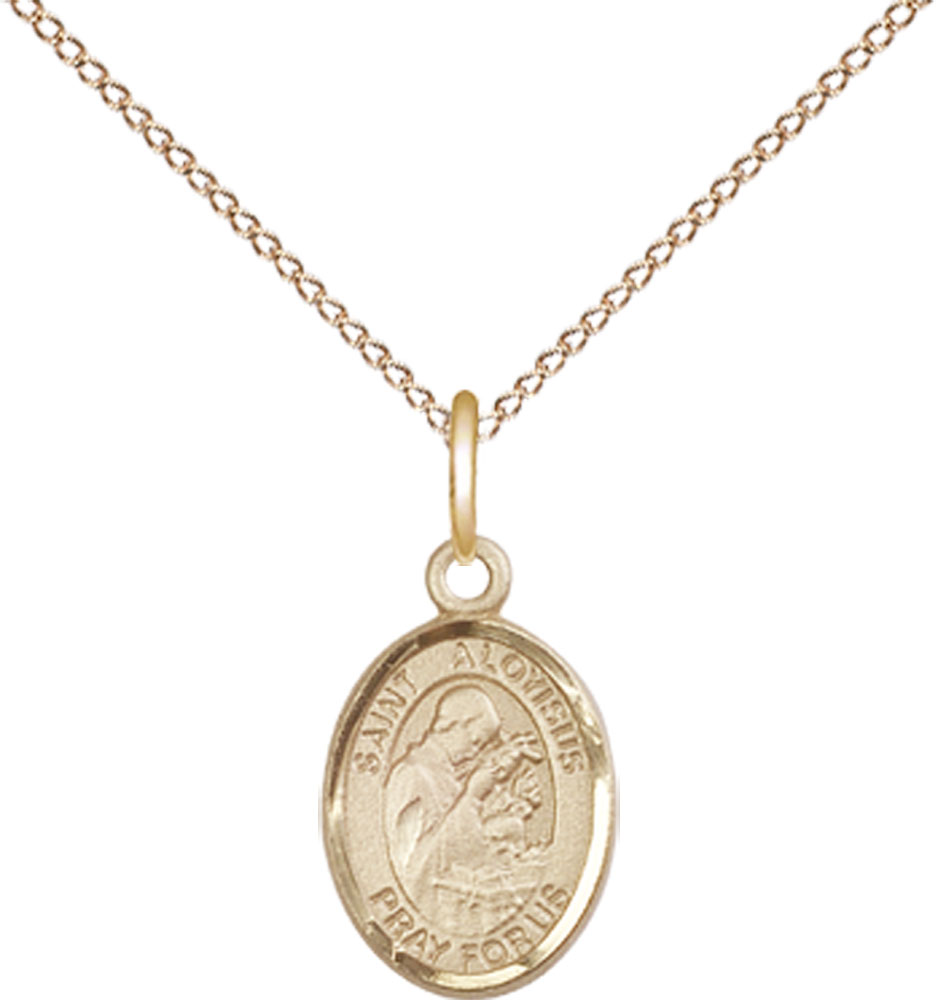 14kt Gold Filled Saint Aloysius Gonzaga Pendant on a 18 inch Gold Filled Light Curb chain