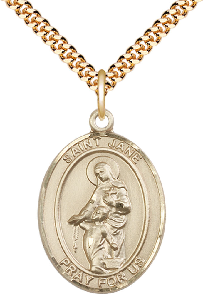 14kt Gold Filled Saint Jane of Valois Pendant on a 24 inch Gold Plate Heavy Curb chain