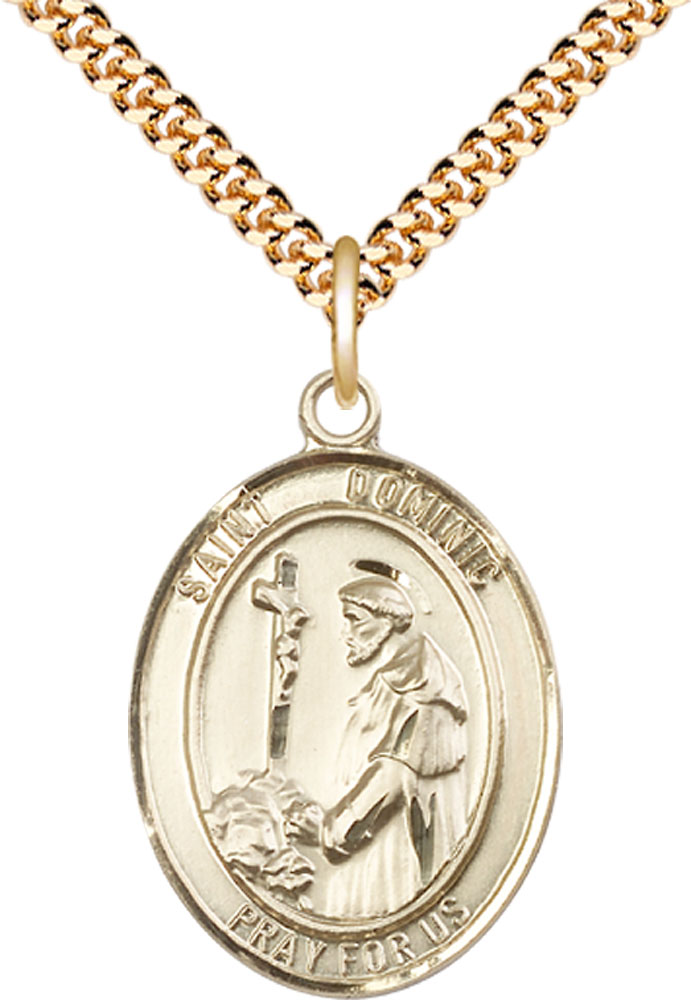 14kt Gold Filled Saint Dominic de Guzman Pendant on a 24 inch Gold Plate Heavy Curb chain