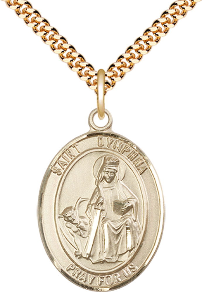 14kt Gold Filled Saint Dymphna Pendant on a 24 inch Gold Plate Heavy Curb chain