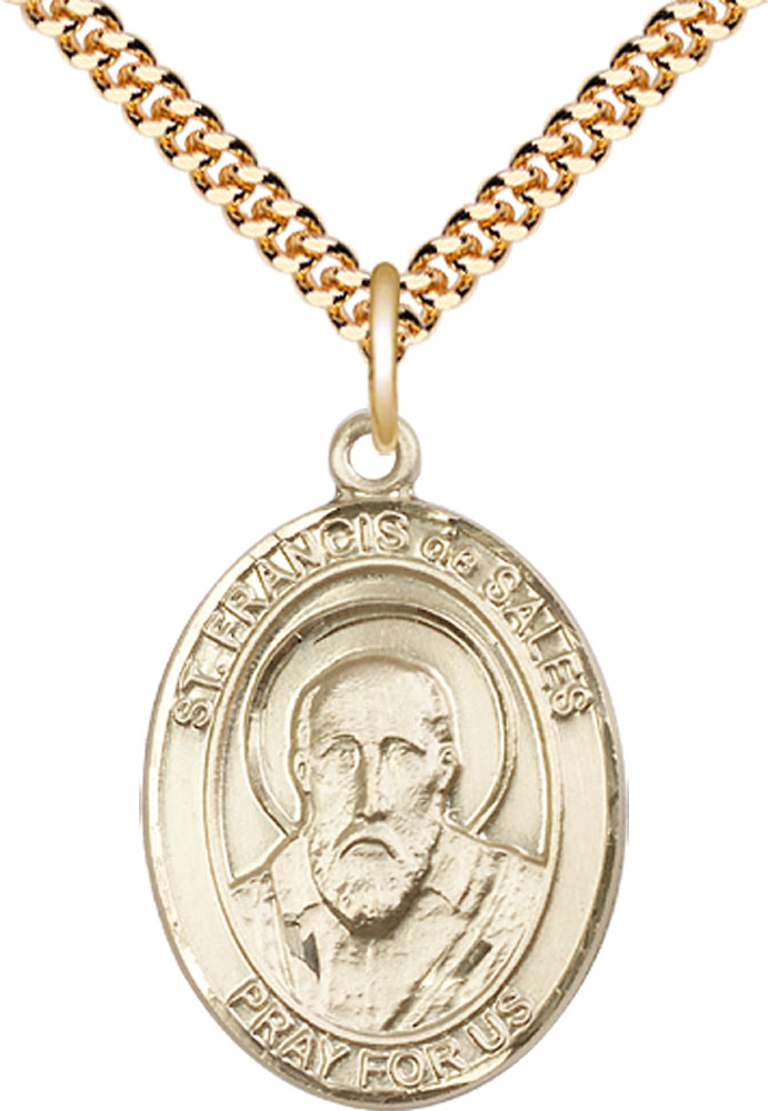 14kt Gold Filled Saint Francis de Sales Pendant on a 24 inch Gold Plate Heavy Curb chain