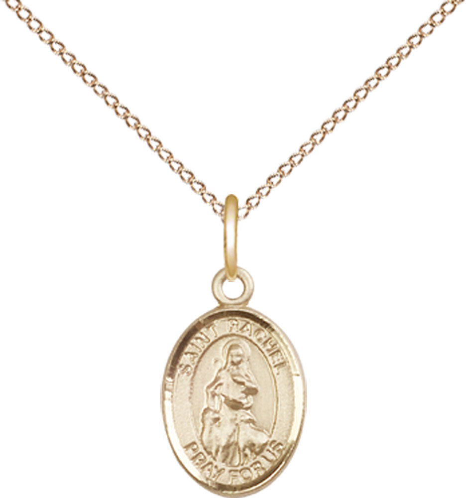 14kt Gold Filled Saint Rachel Pendant on a 18 inch Gold Filled Light Curb chain