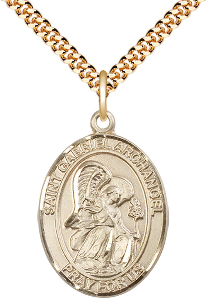 14kt Gold Filled Saint Gabriel the Archangel Pendant on a 24 inch Gold Plate Heavy Curb chain