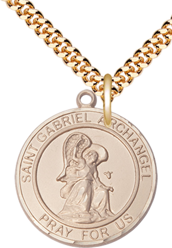 14kt Gold Filled Saint Gabriel the Archangel Pendant on a 24 inch Gold Plate Heavy Curb chain