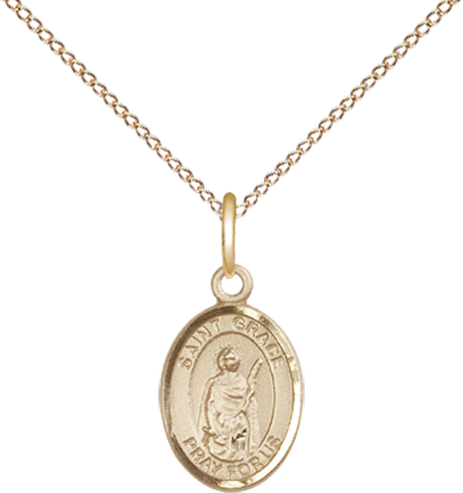 14kt Gold Filled Saint Grace Pendant on a 18 inch Gold Filled Light Curb chain