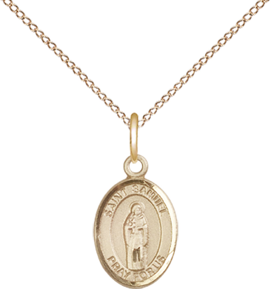 14kt Gold Filled Saint Samuel Pendant on a 18 inch Gold Filled Light Curb chain