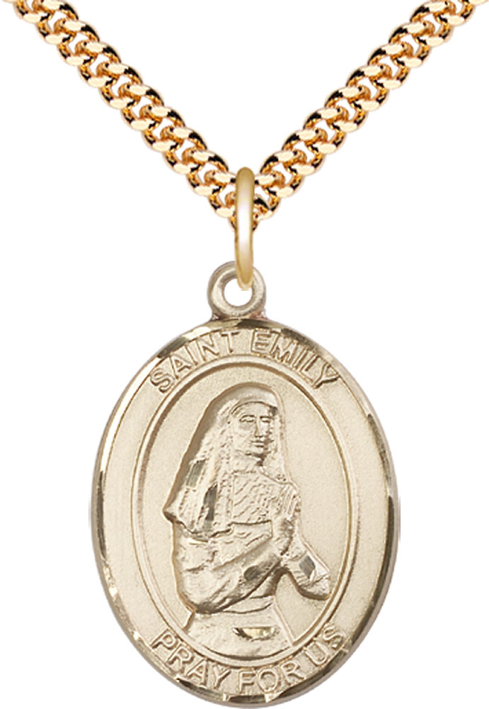 14kt Gold Filled Saint Emily de Vialar Pendant on a 24 inch Gold Plate Heavy Curb chain