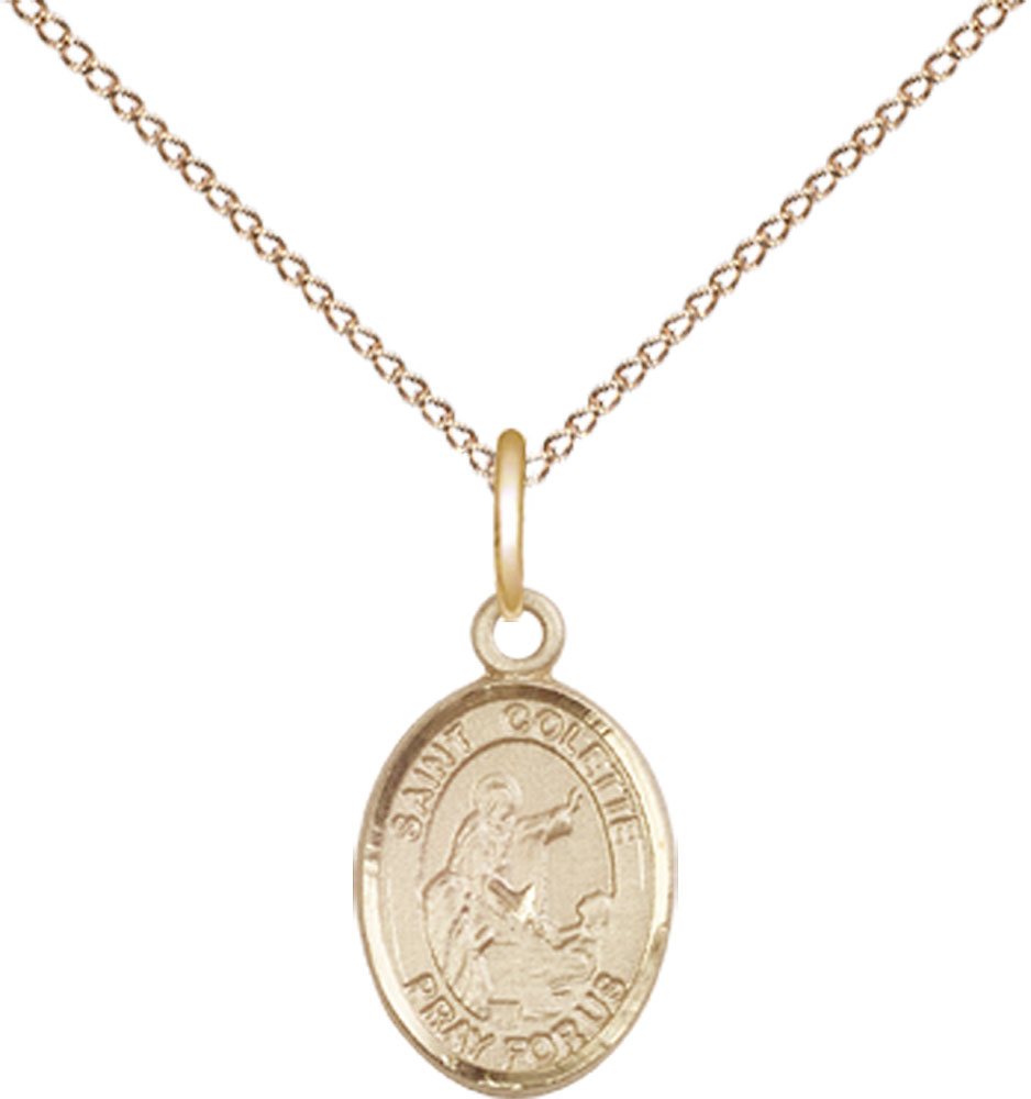 14kt Gold Filled Saint Colette Pendant on a 18 inch Gold Filled Light Curb chain