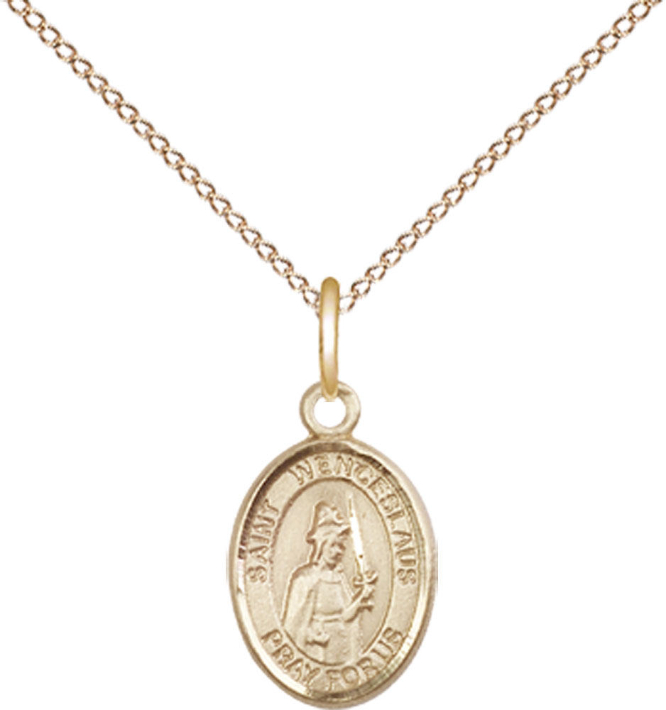 14kt Gold Filled Saint Wenceslaus Pendant on a 18 inch Gold Filled Light Curb chain