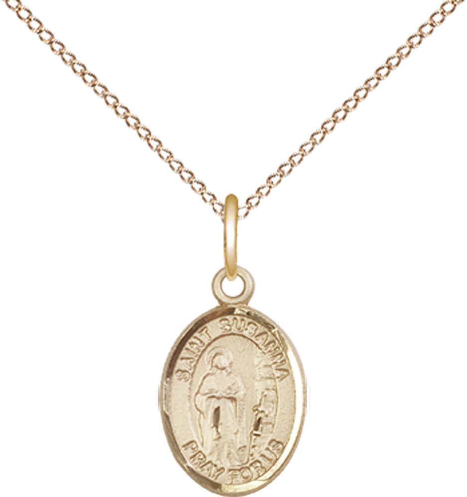 14kt Gold Filled Saint Susanna Pendant on a 18 inch Gold Filled Light Curb chain