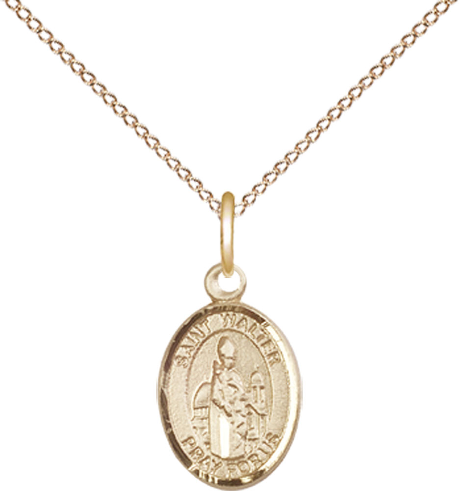14kt Gold Filled Saint Walter of Pontnoise Pendant on a 18 inch Gold Filled Light Curb chain