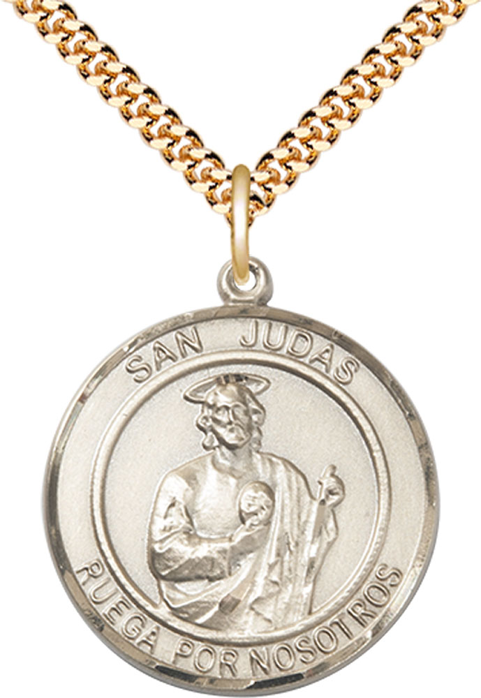 14kt Gold Filled San Judas Pendant on a 24 inch Gold Plate Heavy Curb chain