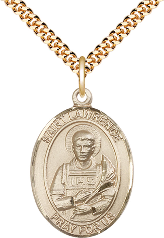 14kt Gold Filled Saint Lawrence Pendant on a 24 inch Gold Plate Heavy Curb chain