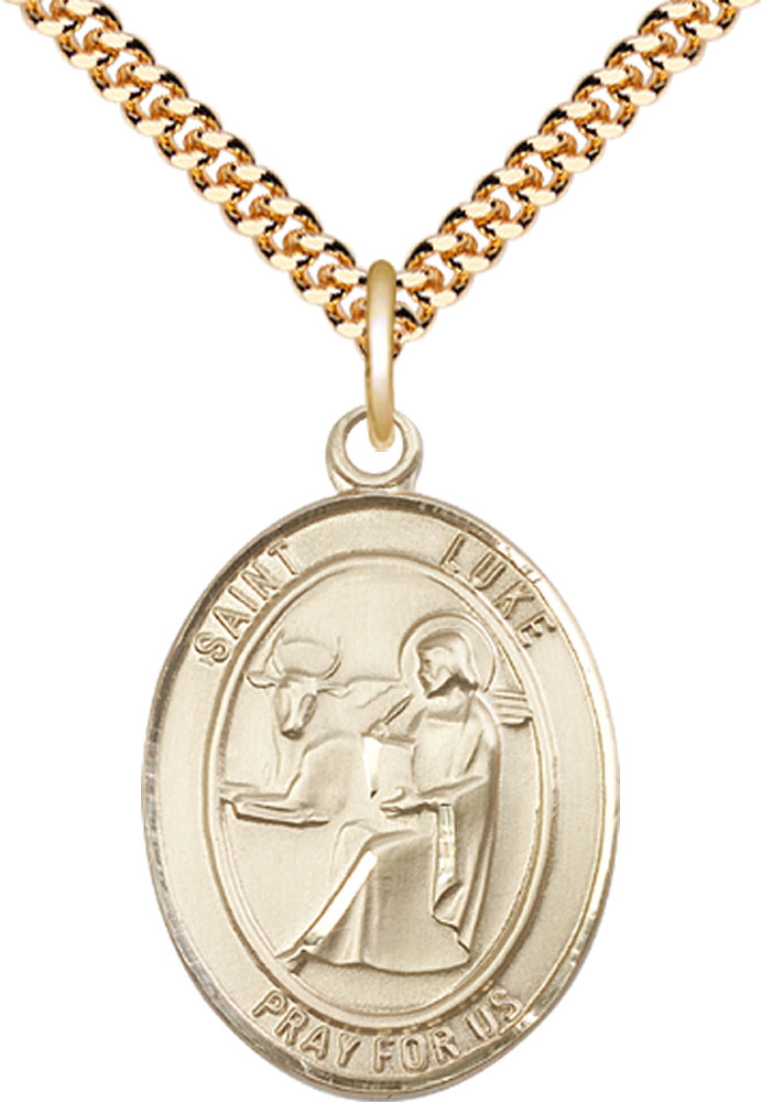 14kt Gold Filled Saint Luke the Apostle Pendant on a 24 inch Gold Plate Heavy Curb chain