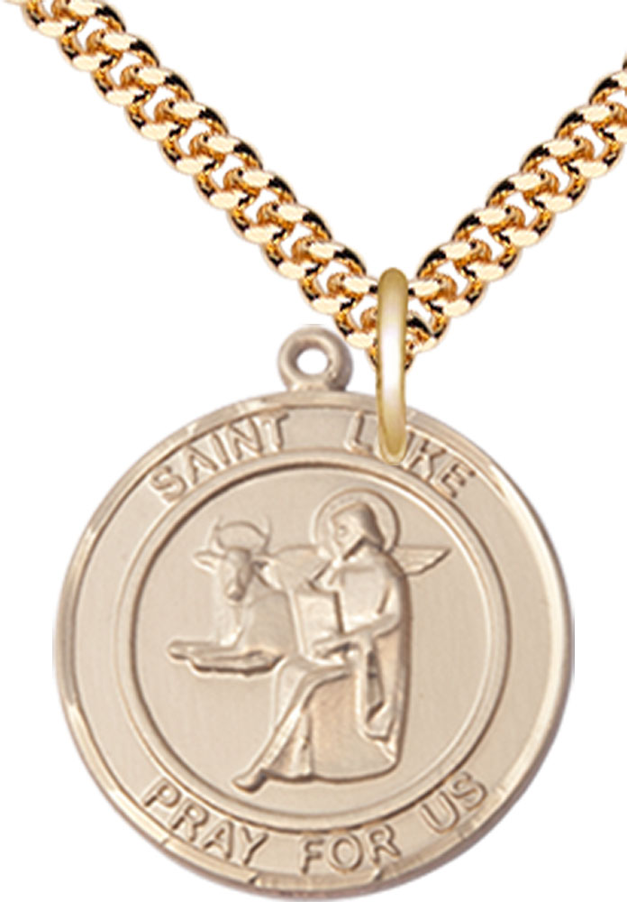 14kt Gold Filled Saint Luke the Apostle Pendant on a 24 inch Gold Plate Heavy Curb chain