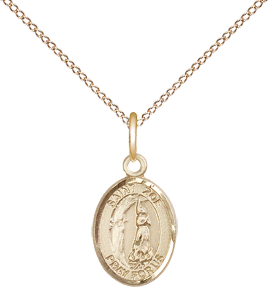 14kt Gold Filled Saint Zoe of Rome Pendant on a 18 inch Gold Filled Light Curb chain