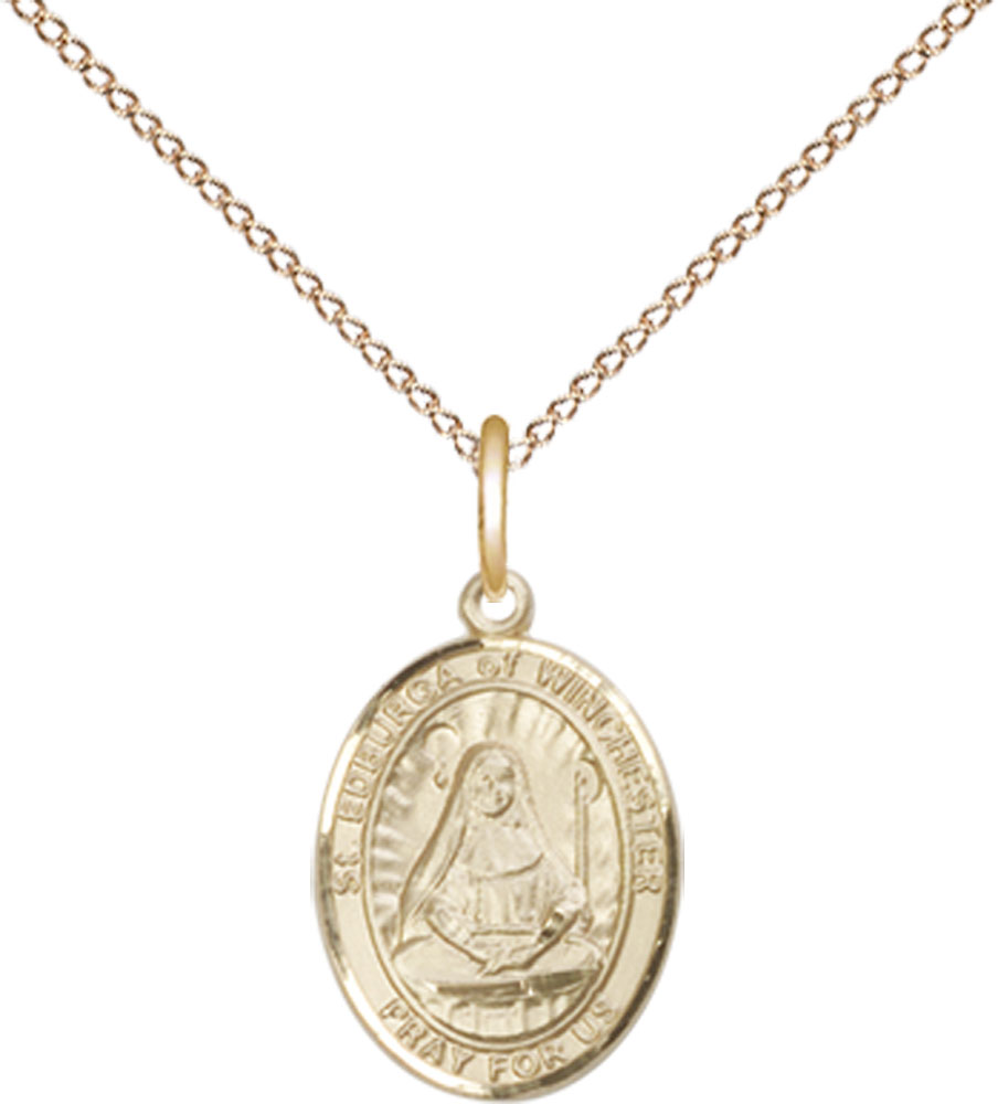14kt Gold Filled Saint Edburga of Winchester Pendant on a 18 inch Gold Filled Light Curb chain