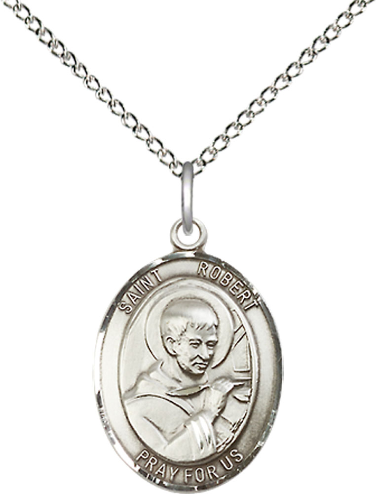 Sterling Silver Saint Robert Bellarmine Pendant on a 18 inch Sterling Silver Light Curb chain