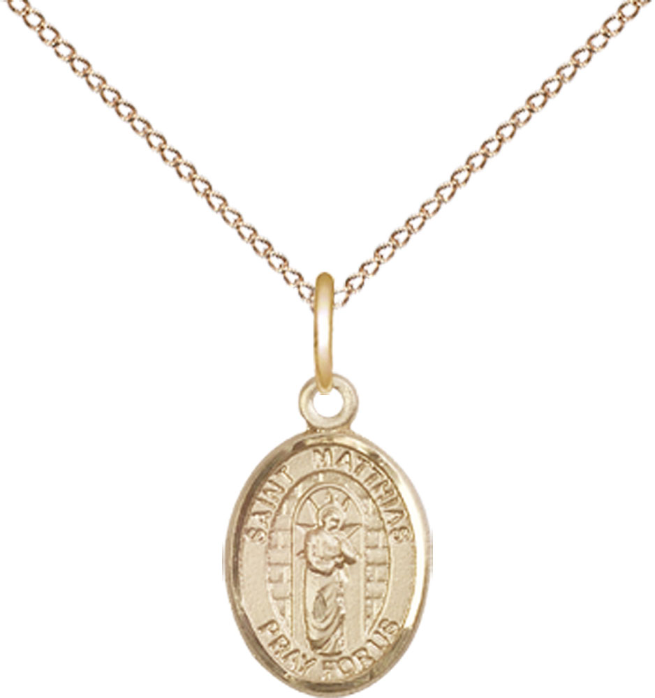 14kt Gold Filled Saint Matthias the Apostle Pendant on a 18 inch Gold Filled Light Curb chain