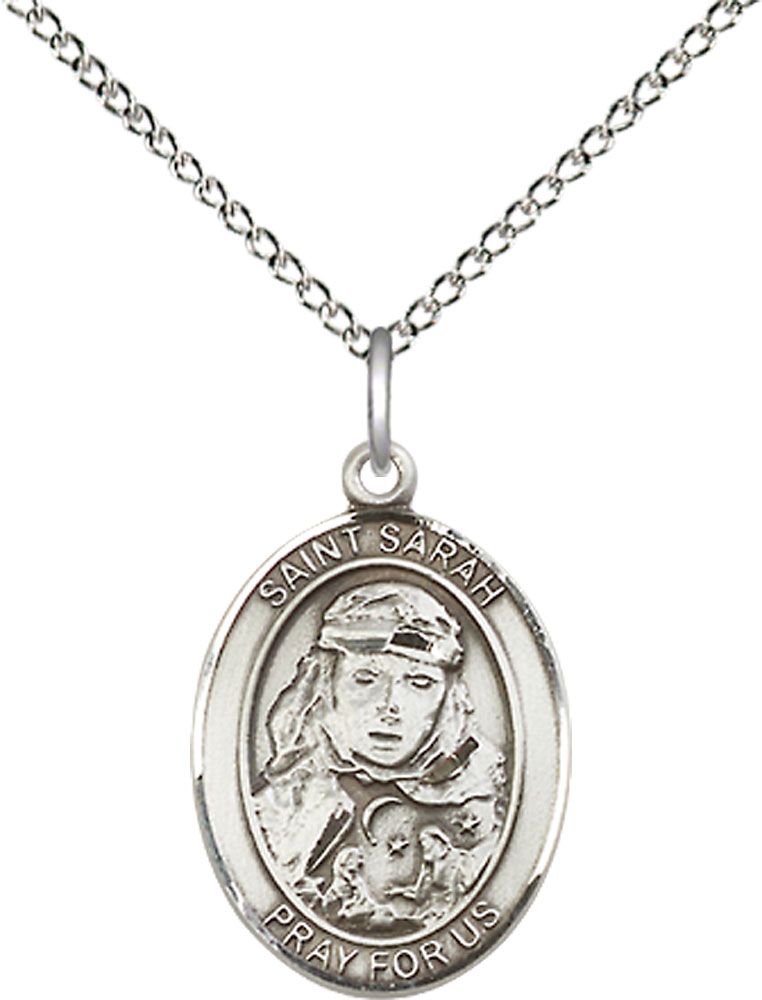 Sterling Silver Saint Sarah Pendant on a 18 inch Sterling Silver Light Curb chain