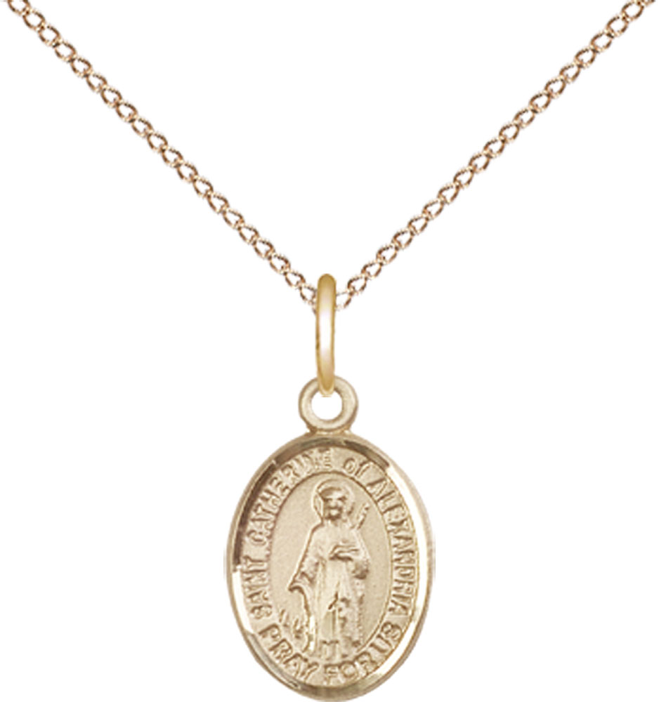 14kt Gold Filled Saint Catherine of Alexandria Pendant on a 18 inch Gold Filled Light Curb chain