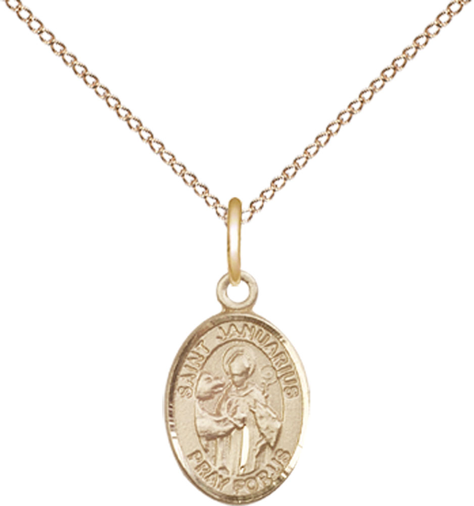 14kt Gold Filled Saint Januarius Pendant on a 18 inch Gold Filled Light Curb chain