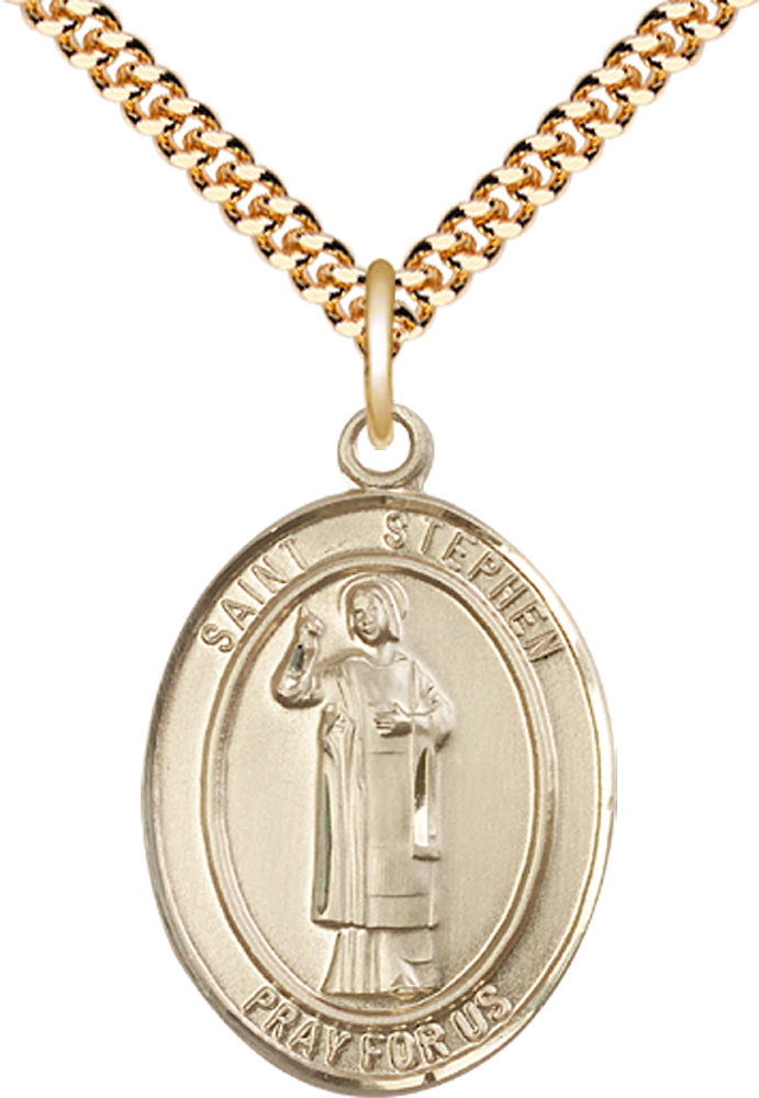 14kt Gold Filled Saint Stephen the Martyr Pendant on a 24 inch Gold Plate Heavy Curb chain