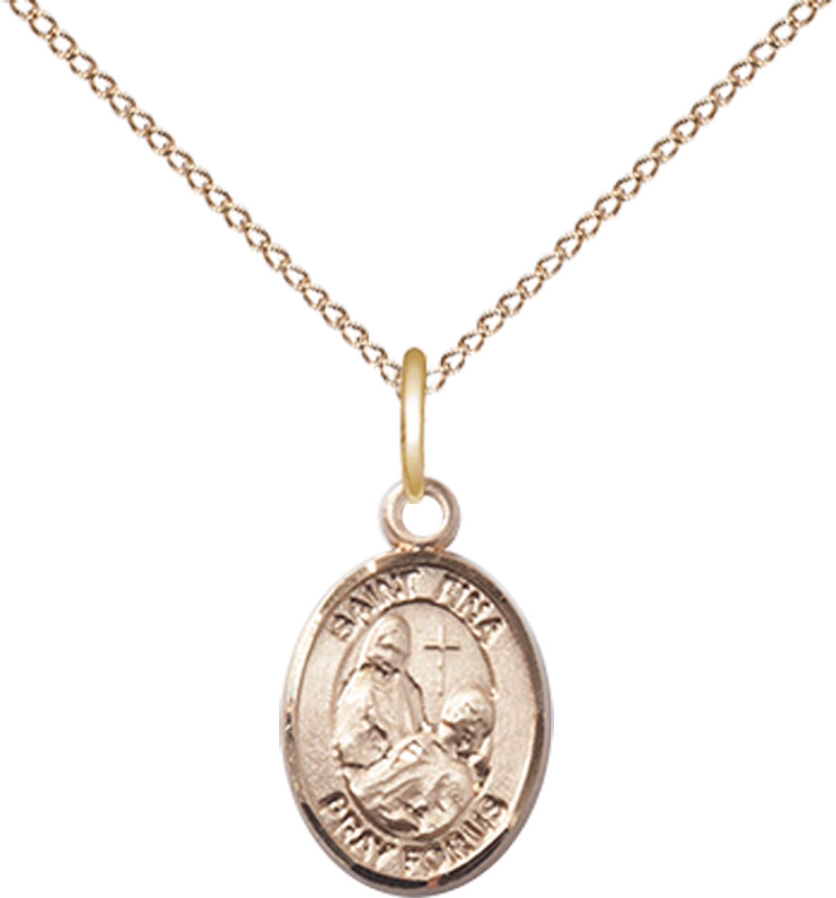 14kt Gold Filled Saint Fina Pendant on a 18 inch Gold Filled Light Curb chain