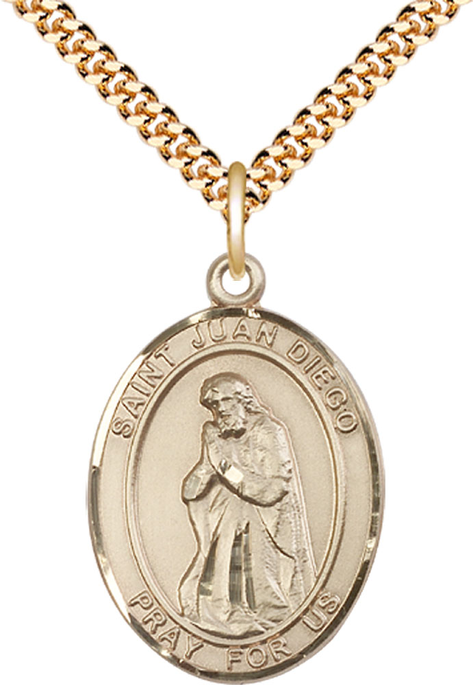 14kt Gold Filled Saint Juan Diego Pendant on a 24 inch Gold Plate Heavy Curb chain
