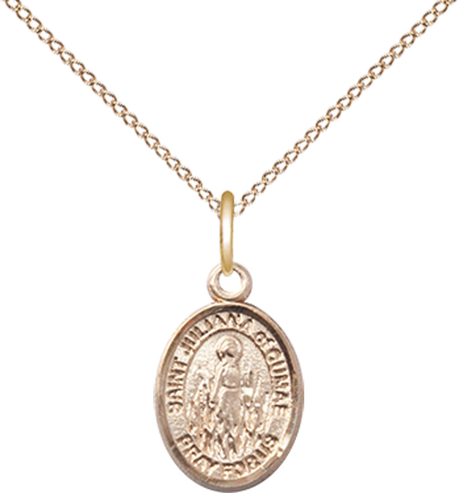 14kt Gold Filled Saint Juliana Pendant on a 18 inch Gold Filled Light Curb chain