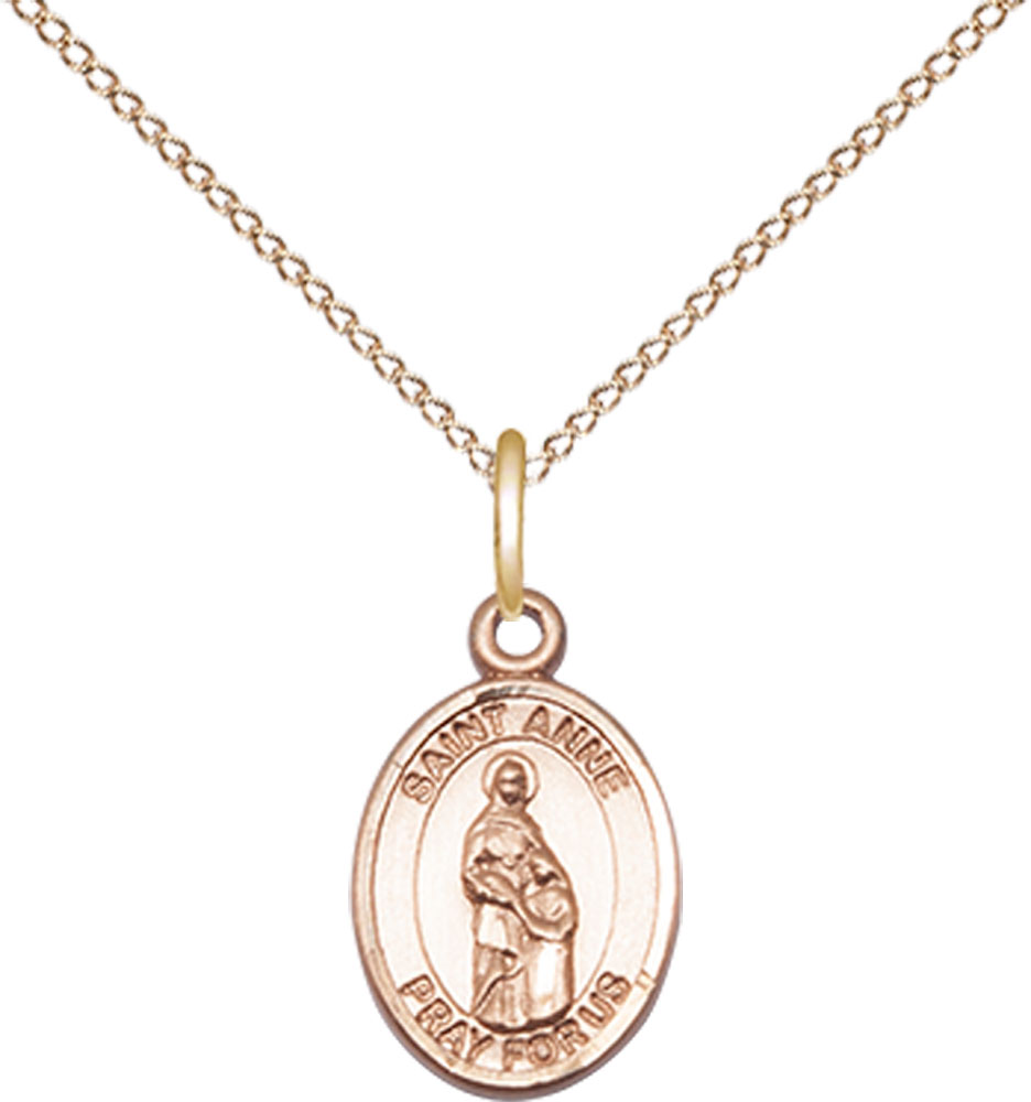 14kt Gold Filled Saint Anne Pendant on a 18 inch Gold Filled Light Curb chain