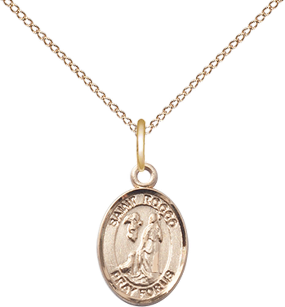 14kt Gold Filled Saint Rocco Pendant on a 18 inch Gold Filled Light Curb chain