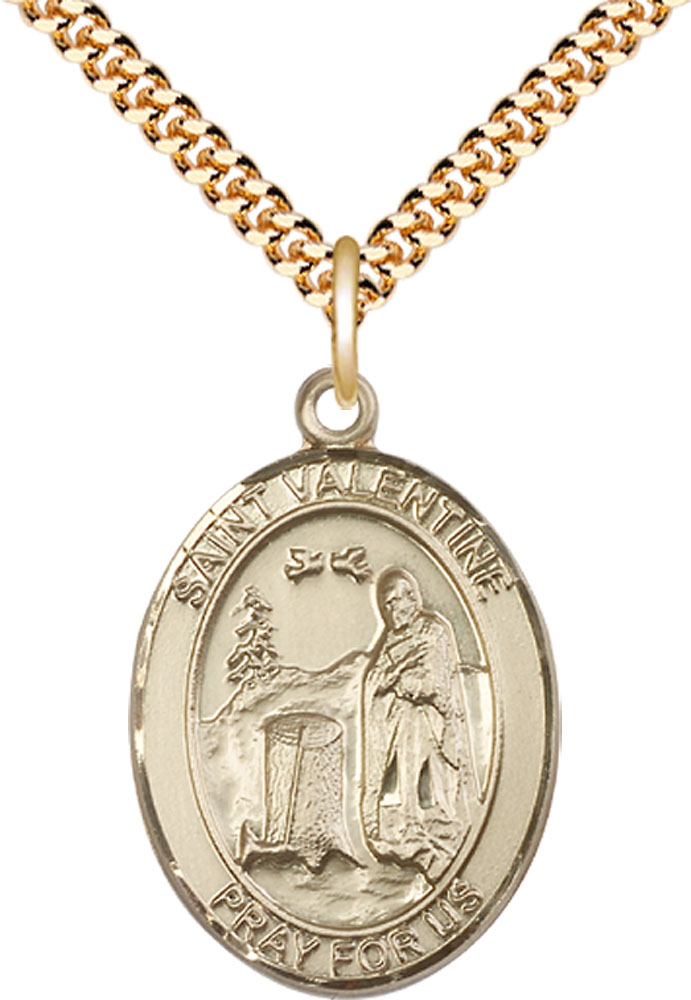 14kt Gold Filled Saint Valentine of Rome Pendant on a 24 inch Gold Plate Heavy Curb chain