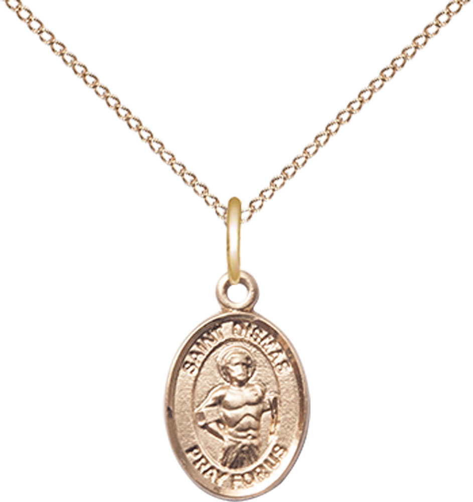 14kt Gold Filled Saint Dismas Pendant on a 18 inch Gold Filled Light Curb chain