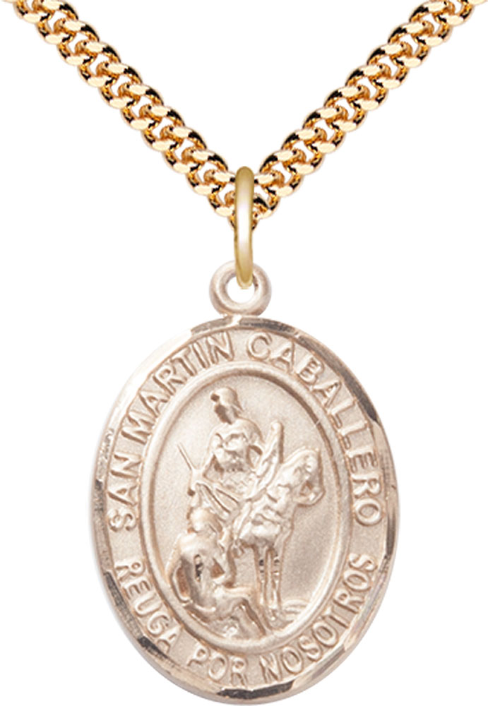 14kt Gold Filled San Martin Caballero Pendant on a 24 inch Gold Plate Heavy Curb chain