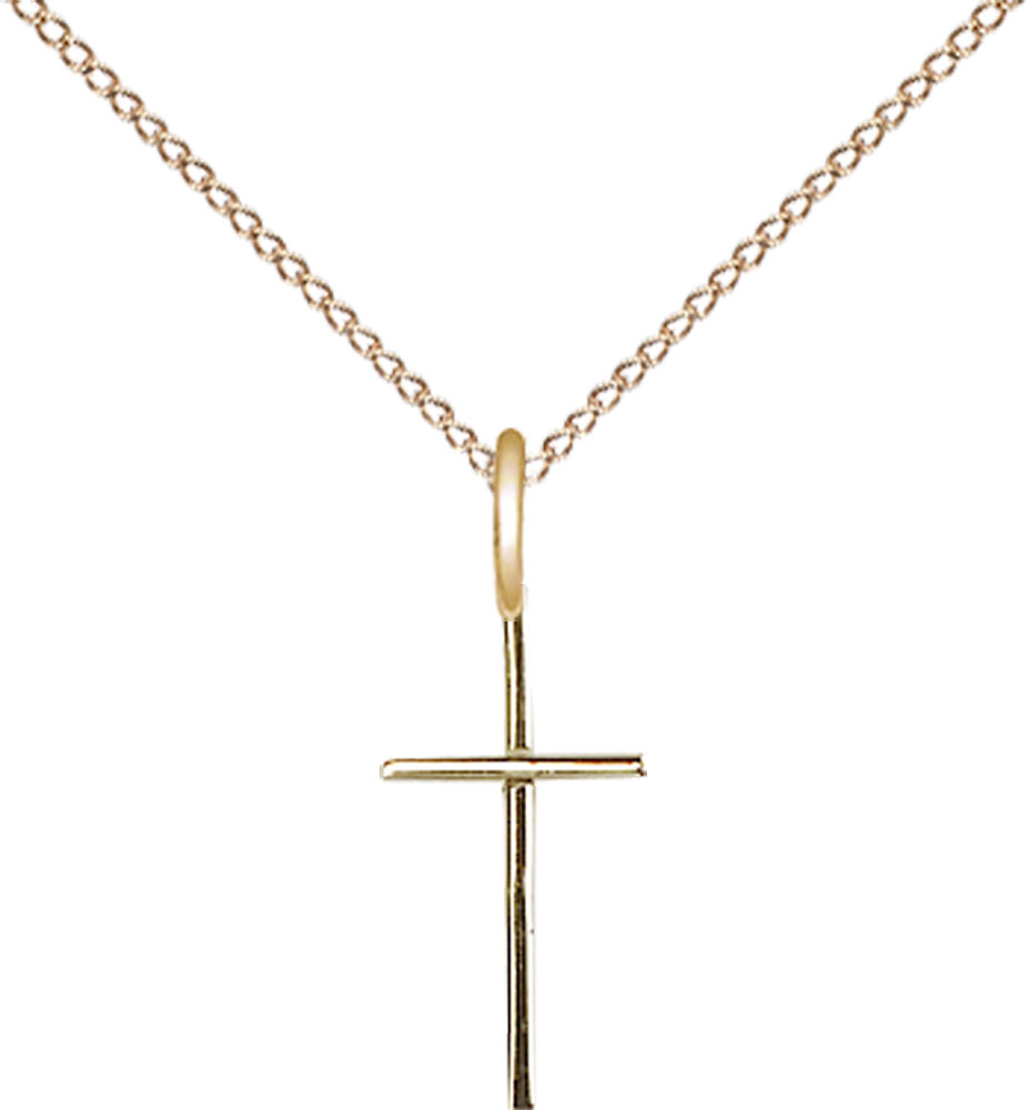 14kt Gold Filled Cross Pendant on a 18 inch Gold Filled Light Curb chain