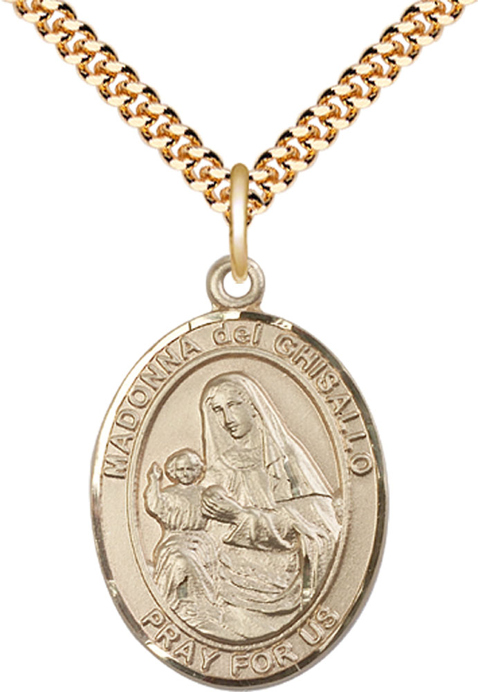 14kt Gold Filled Saint Madonna Del Ghisallo Pendant on a 24 inch Gold Plate Heavy Curb chain