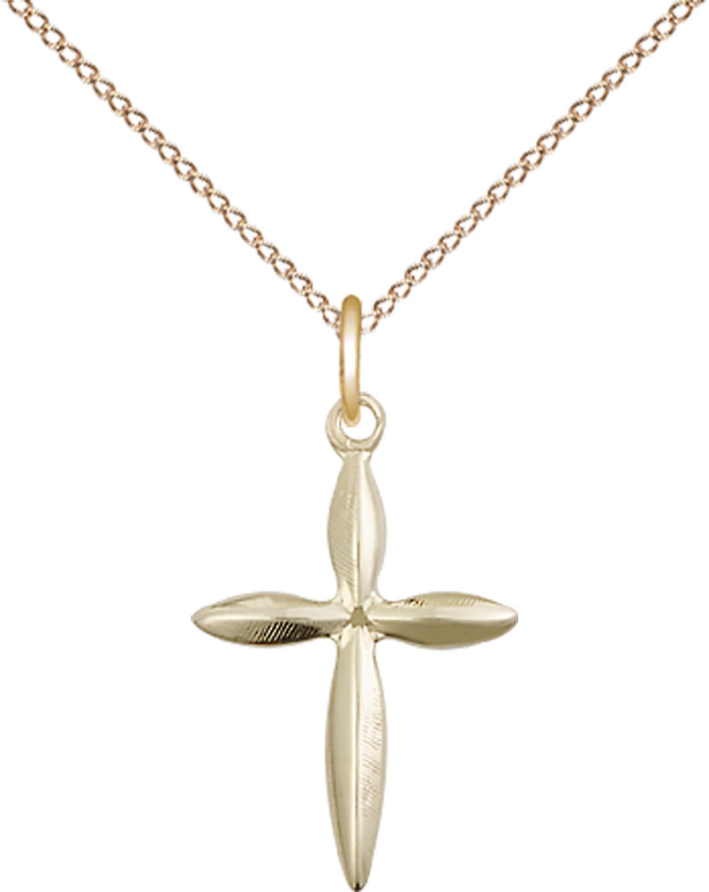 14kt Gold Filled Cross Pendant on a 18 inch Gold Filled Light Curb chain