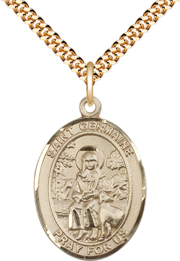 14kt Gold Filled Saint Germaine Cousin Pendant on a 24 inch Gold Plate Heavy Curb chain