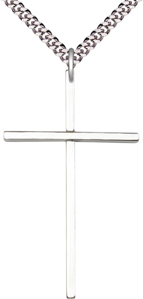 Sterling Silver Cross Pendant on a 24 inch Light Rhodium Heavy Curb chain