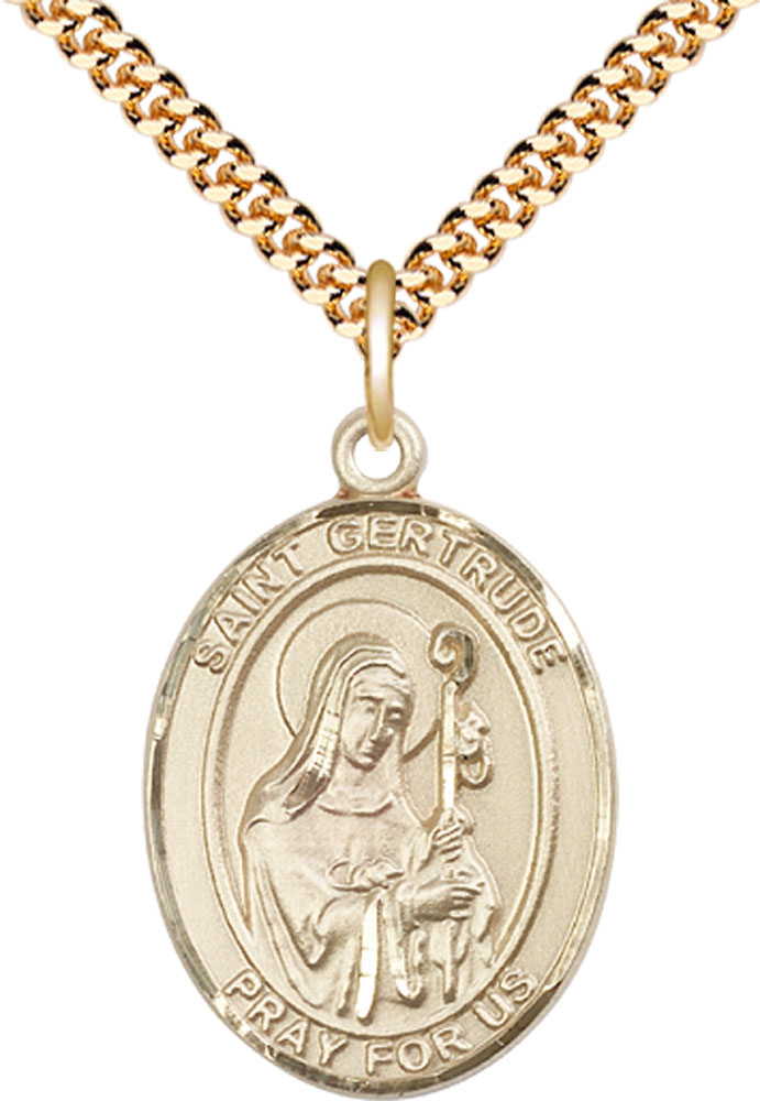 14kt Gold Filled Saint Gertrude of Nivelles Pendant on a 24 inch Gold Plate Heavy Curb chain