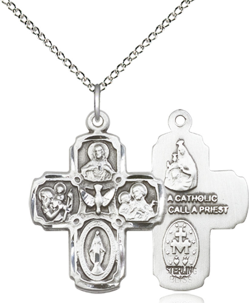 Sterling Silver 5-Way Pendant on a 18 inch Sterling Silver Light Curb chain