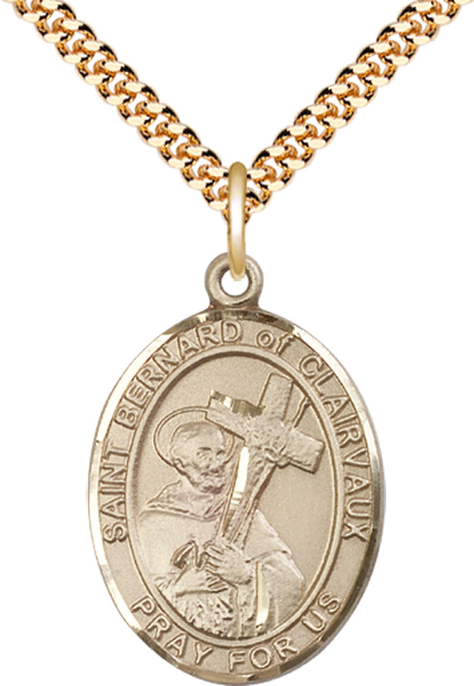 14kt Gold Filled Saint Bernard of Clairvaux Pendant on a 24 inch Gold Plate Heavy Curb chain