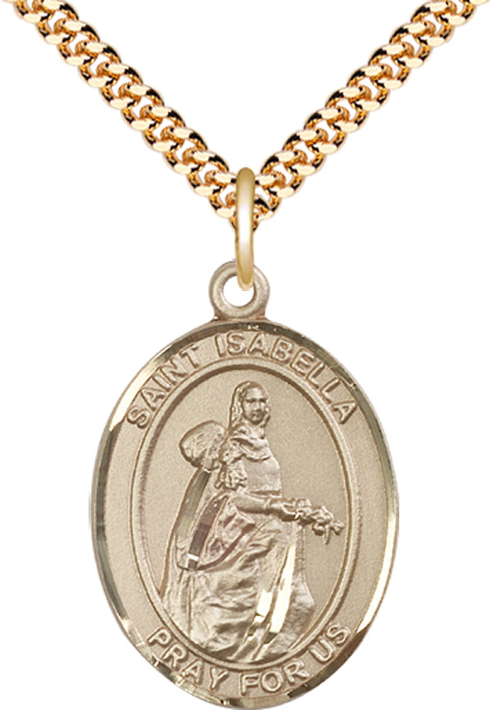 14kt Gold Filled Saint Isabella of Portugal Pendant on a 24 inch Gold Plate Heavy Curb chain